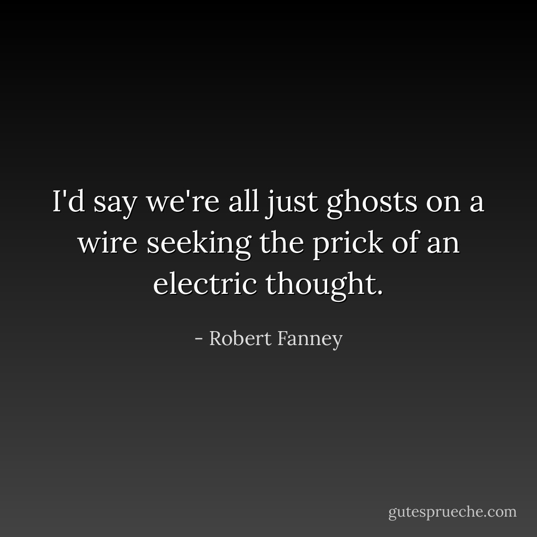 I'd say we're all just ghosts on a wire seeking the prick of an electric thought. - Robert Fanney
