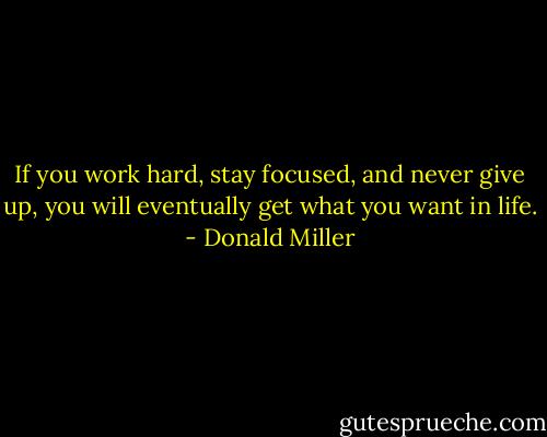 If you work hard, stay focused, and never give up, you will eventually get what you want in life. - Donald Miller
