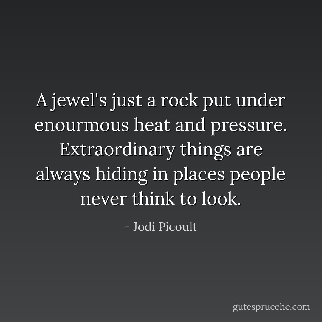 A jewel's just a rock put under enourmous heat and pressure. Extraordinary things are always hiding in places people never think to look. - Jodi Picoult