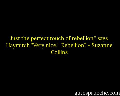 Just the perfect touch of rebellion," says Haymitch "Very nice."<br /> Rebellion? - Suzanne Collins