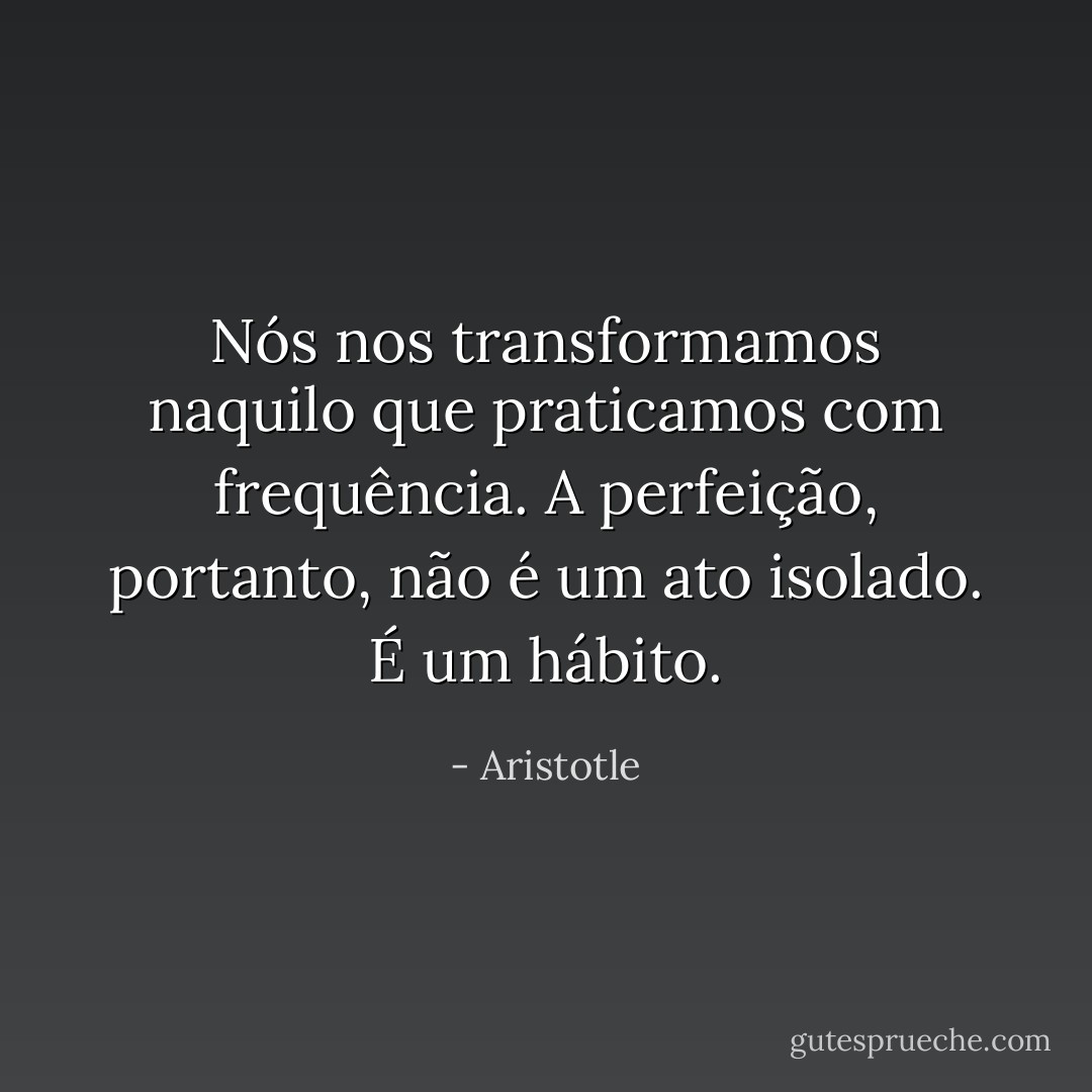 Nós nos transformamos naquilo que praticamos com frequência.<br />A perfeição, portanto, não é um ato isolado. É um hábito. - Aristotle