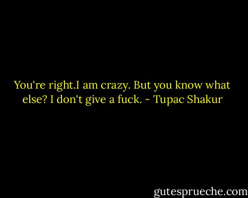 You're right.I am crazy. But you know what else? I don't give a fuck. - Tupac Shakur