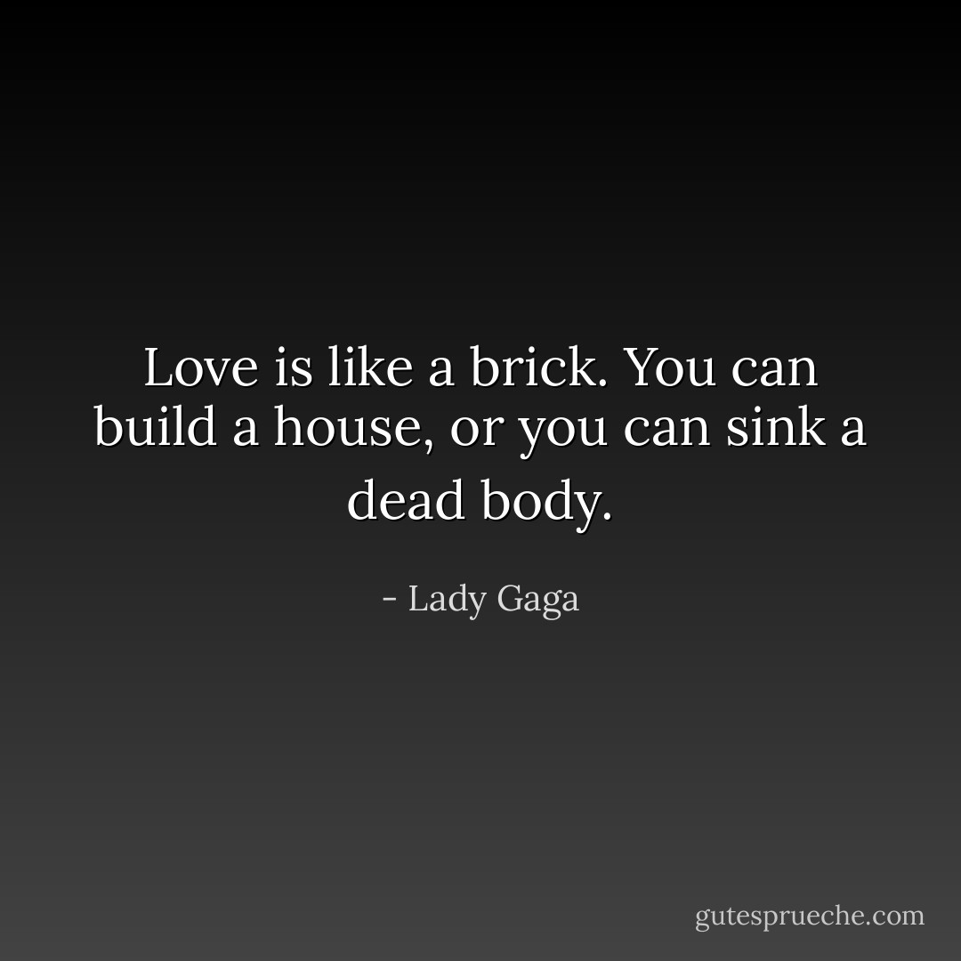 Love is like a brick. You can build a house, or you can sink a dead body. - Lady Gaga