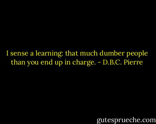 I sense a learning: that much dumber people than you end up in charge. - D.B.C. Pierre