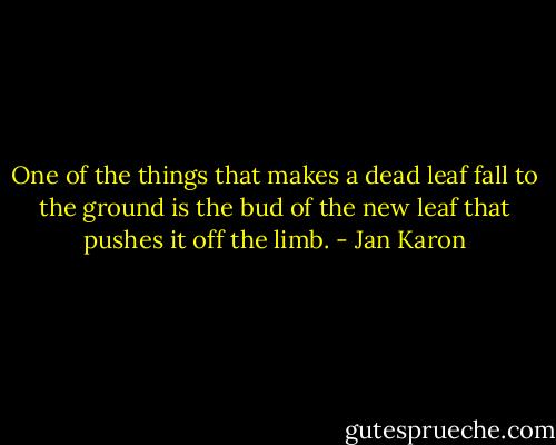 One of the things that makes a dead leaf fall to the ground is the bud of the new leaf that pushes it off the limb. - Jan Karon
