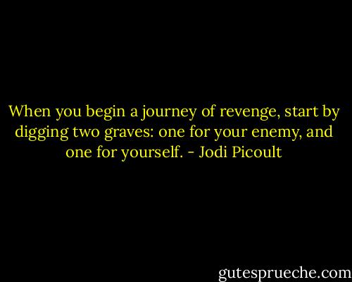 When you begin a journey of revenge, start by digging two graves: one for your enemy, and one for yourself. - Jodi Picoult