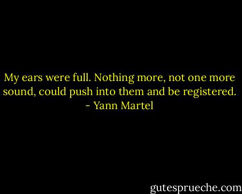 My ears were full. Nothing more, not one more sound, could push into them and be registered. - Yann Martel
