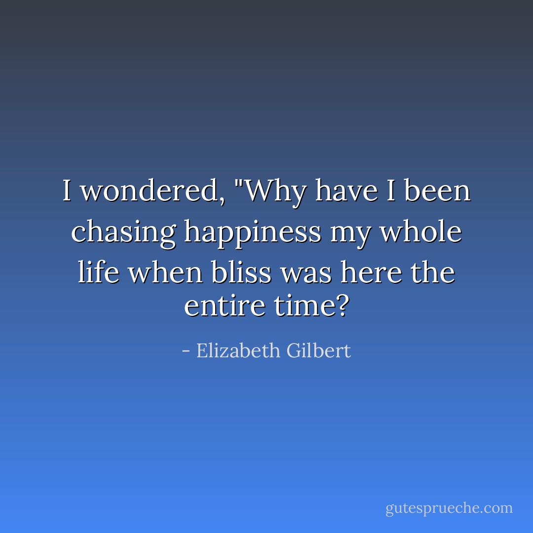 I wondered, "Why have I been chasing happiness my whole life when bliss was here the entire time? - Elizabeth Gilbert