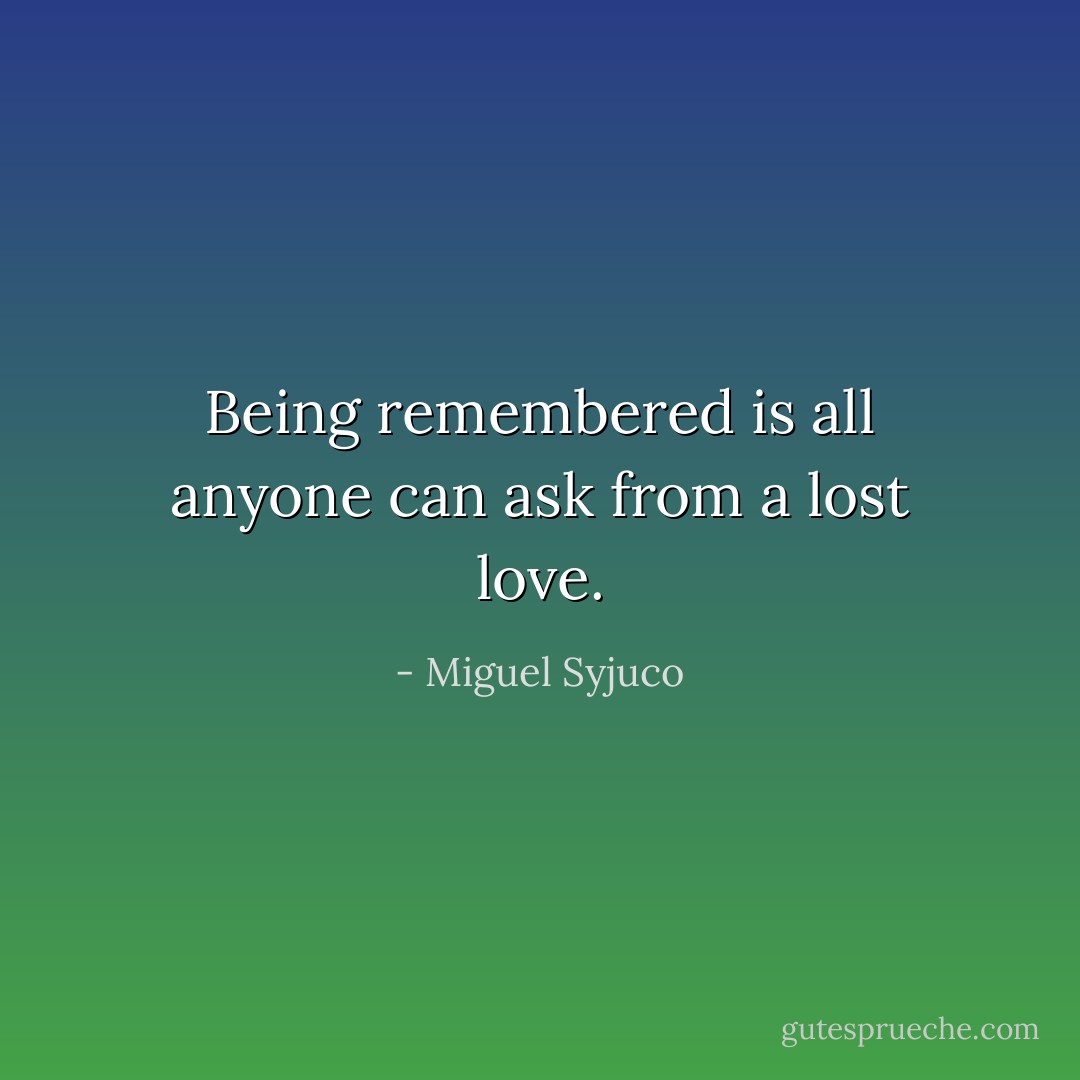 Being remembered is all anyone can ask from a lost love. - Miguel Syjuco