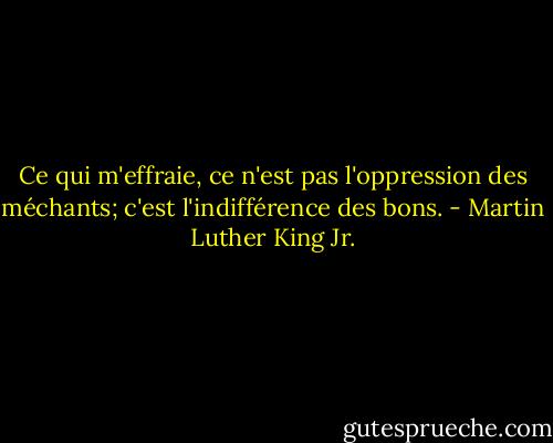 Ce qui m'effraie, ce n'est pas l'oppression des méchants; c'est l'indifférence des bons. - Martin Luther King Jr.