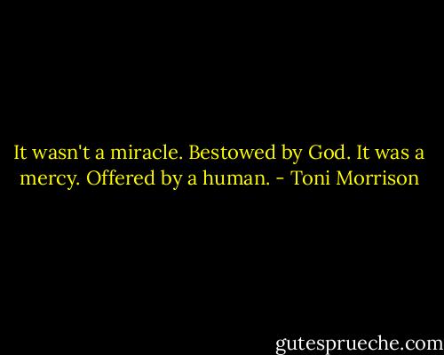 It wasn't a miracle. Bestowed by God. It was a mercy. Offered by a human. - Toni Morrison