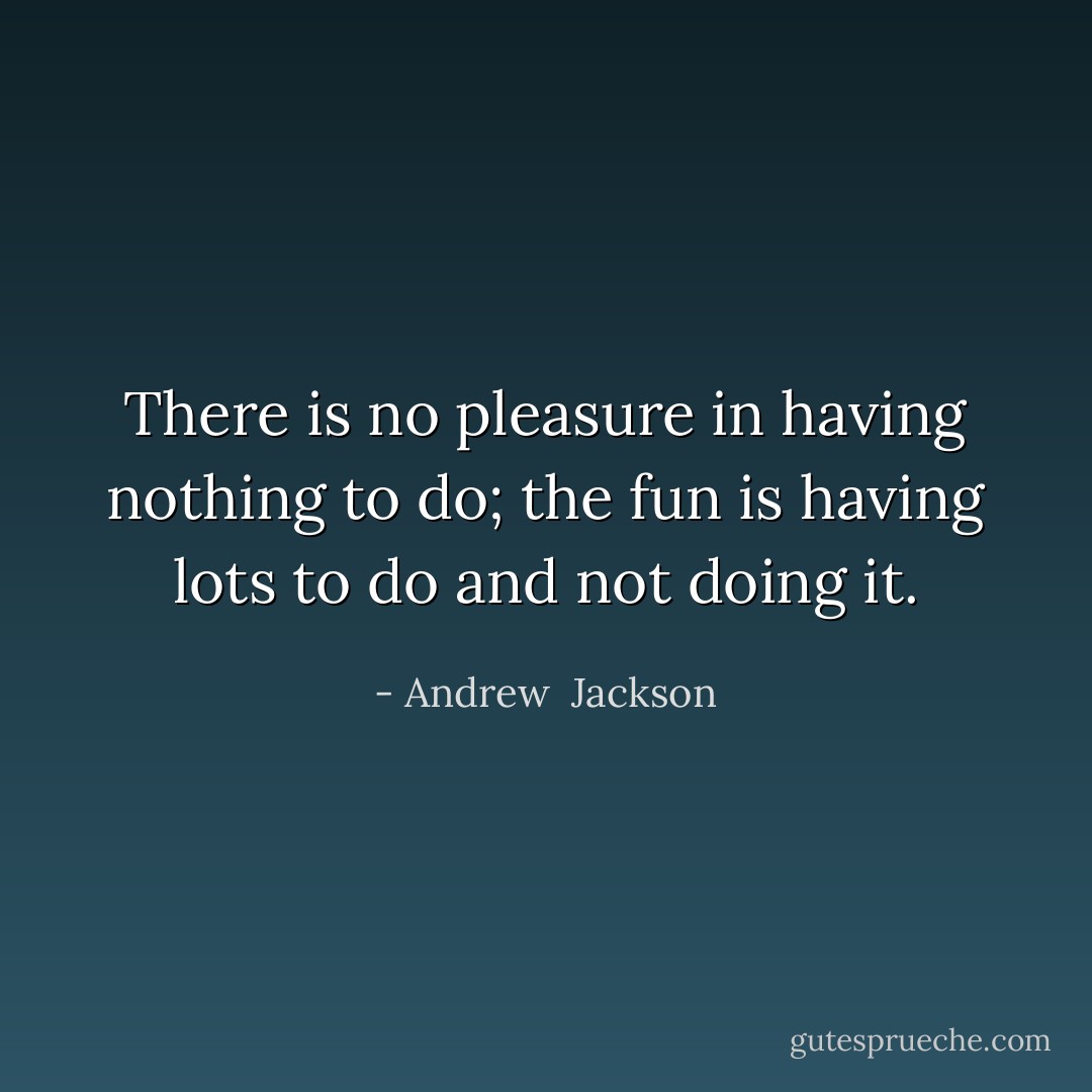 There is no pleasure in having nothing to do; the fun is having lots to do and not doing it. - Andrew  Jackson