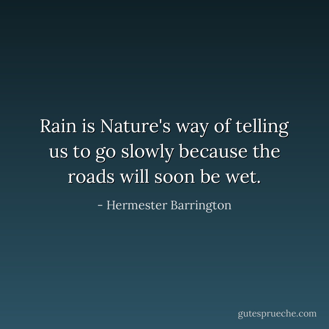 Rain is Nature's way of telling us to go slowly because the roads will soon be wet. - Hermester Barrington