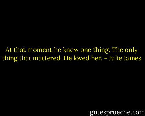 At that moment he knew one thing. The only thing that mattered.<br />He loved her. - Julie James