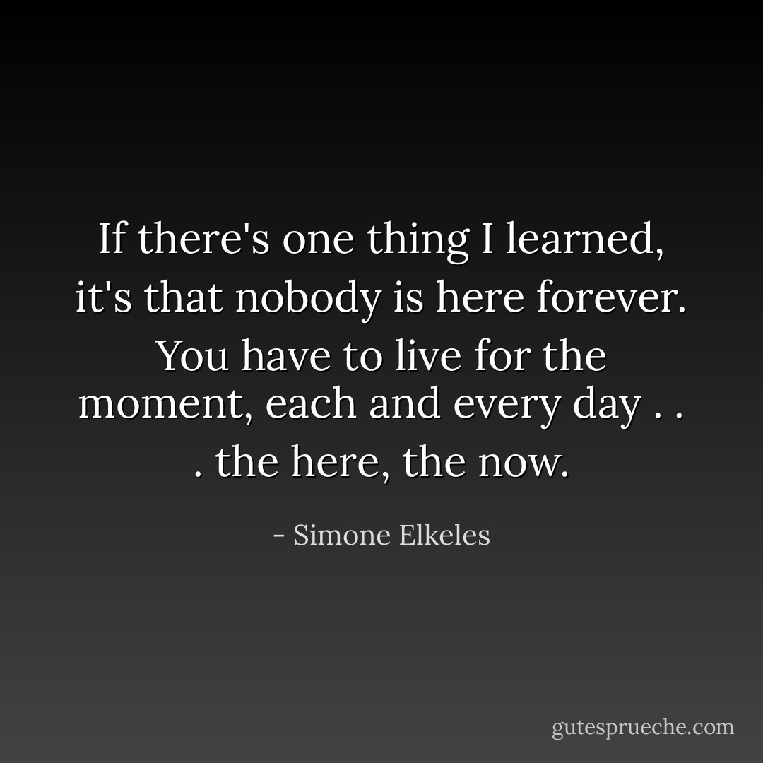 If there's one thing I learned, it's that nobody is here forever. You have to live for the moment, each and every day . . . the here, the now. - Simone Elkeles
