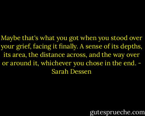 Maybe that's what you got when you stood over your grief, facing it finally. A sense of its depths, its area, the distance across, and the way over or around it, whichever you chose in the end. - Sarah Dessen