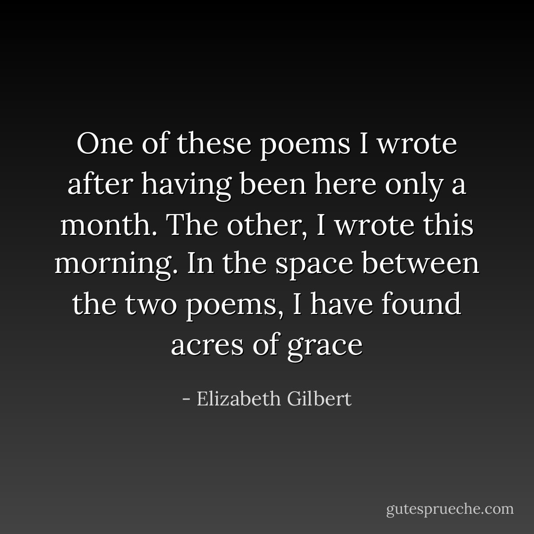 One of these poems I wrote after having been here only a month. The other, I wrote this morning. In the space between the two poems, I have found acres of grace - Elizabeth Gilbert