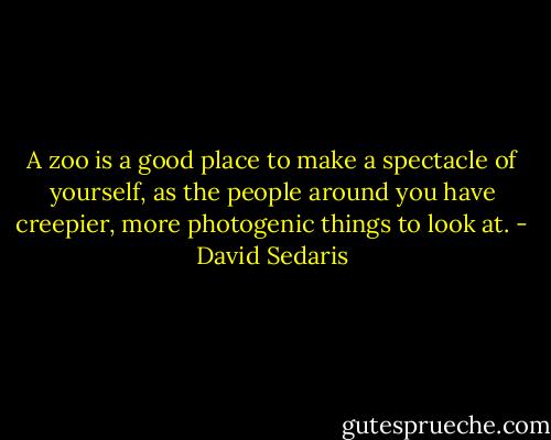 A zoo is a good place to make a spectacle of yourself, as the people around you have creepier, more photogenic things to look at. - David Sedaris