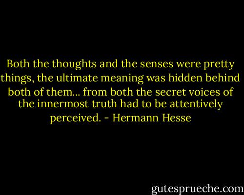 Both the thoughts and the senses were pretty things, the ultimate meaning was hidden behind both of them... from both the secret voices of the innermost truth had to be attentively perceived. - Hermann Hesse