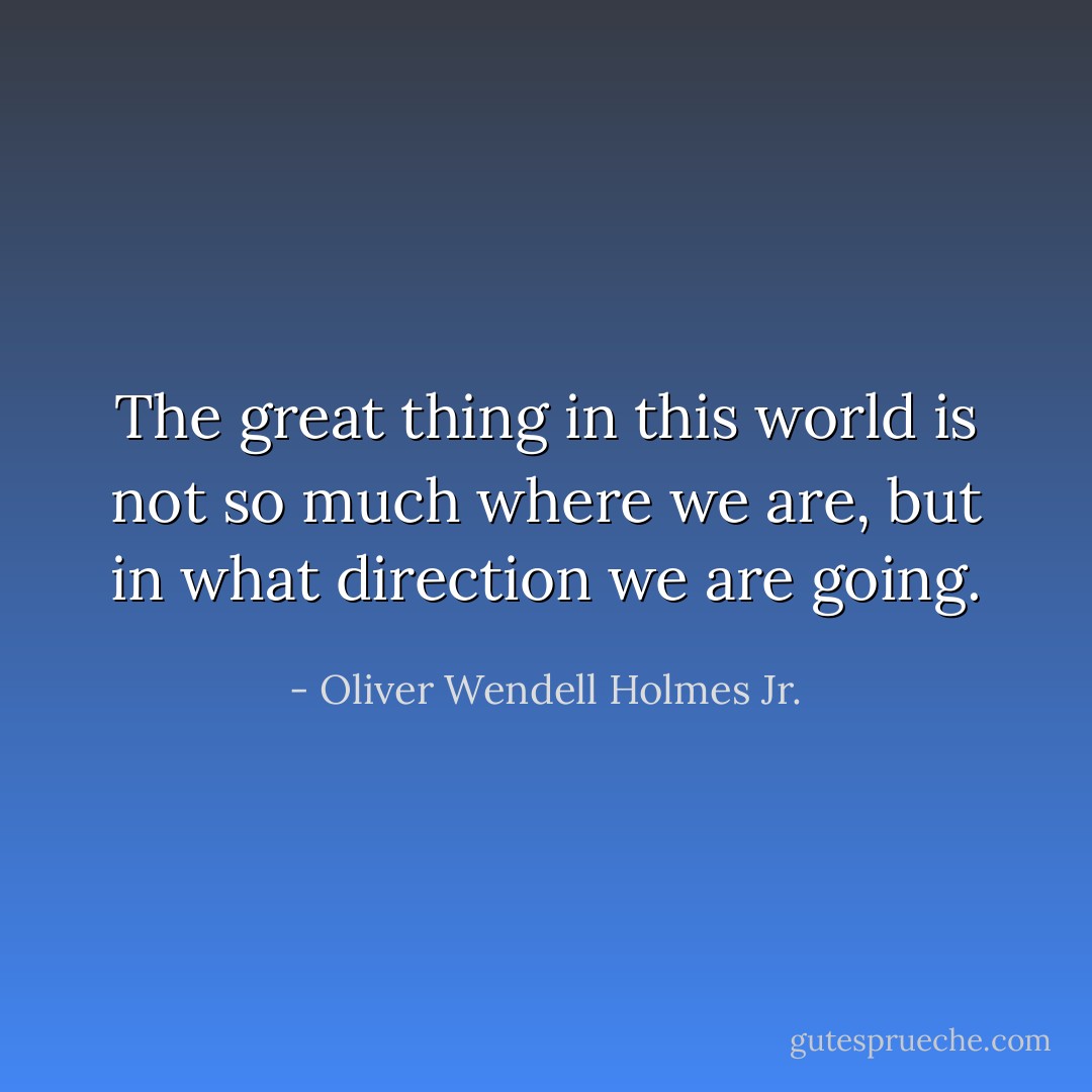 The great thing in this world is not so much where we are, but in what direction we are going. - Oliver Wendell Holmes Jr.