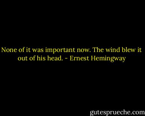 None of it was important now. The wind blew it out of his head. - Ernest Hemingway