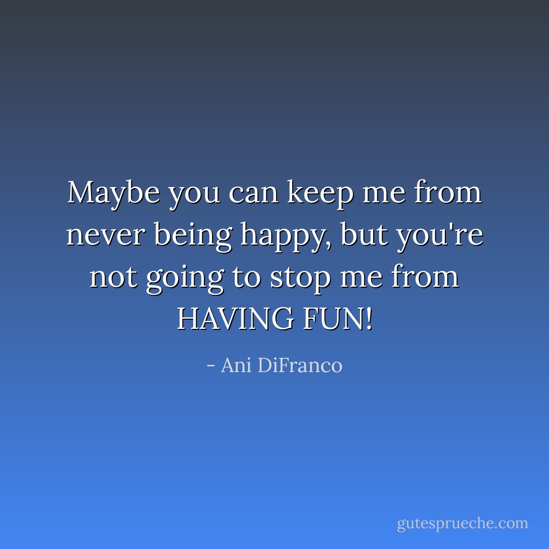 Maybe you can keep me from never being happy, but you're not going to stop me from HAVING FUN! - Ani DiFranco