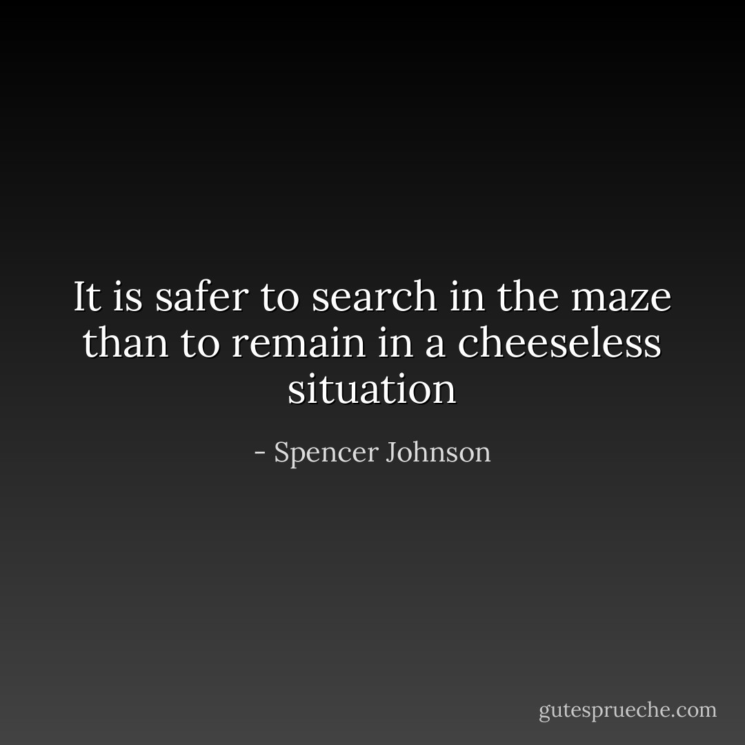 It is safer to search in the maze than to remain in a cheeseless situation - Spencer Johnson