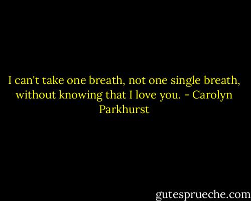 I can't take one breath, not one single breath, without knowing that I love you. - Carolyn Parkhurst