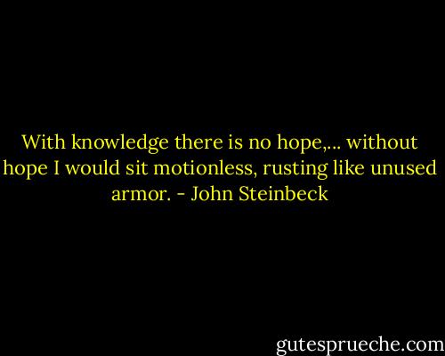With knowledge there is no hope,... without hope I would sit motionless, rusting like unused armor. - John Steinbeck