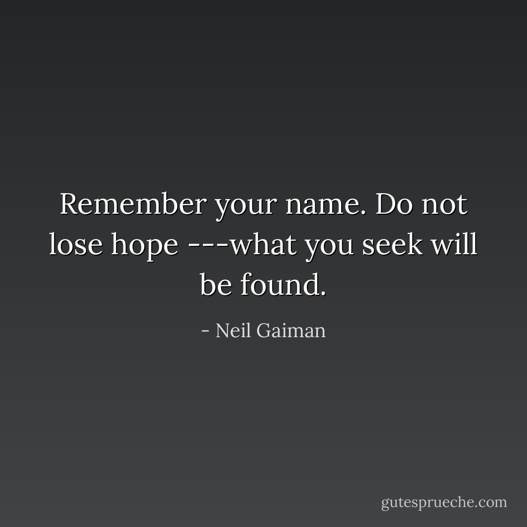 Remember your name. Do not lose hope ---what you seek will be found. - Neil Gaiman