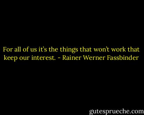 For all of us it’s the things that won’t work that keep our interest. - Rainer Werner Fassbinder
