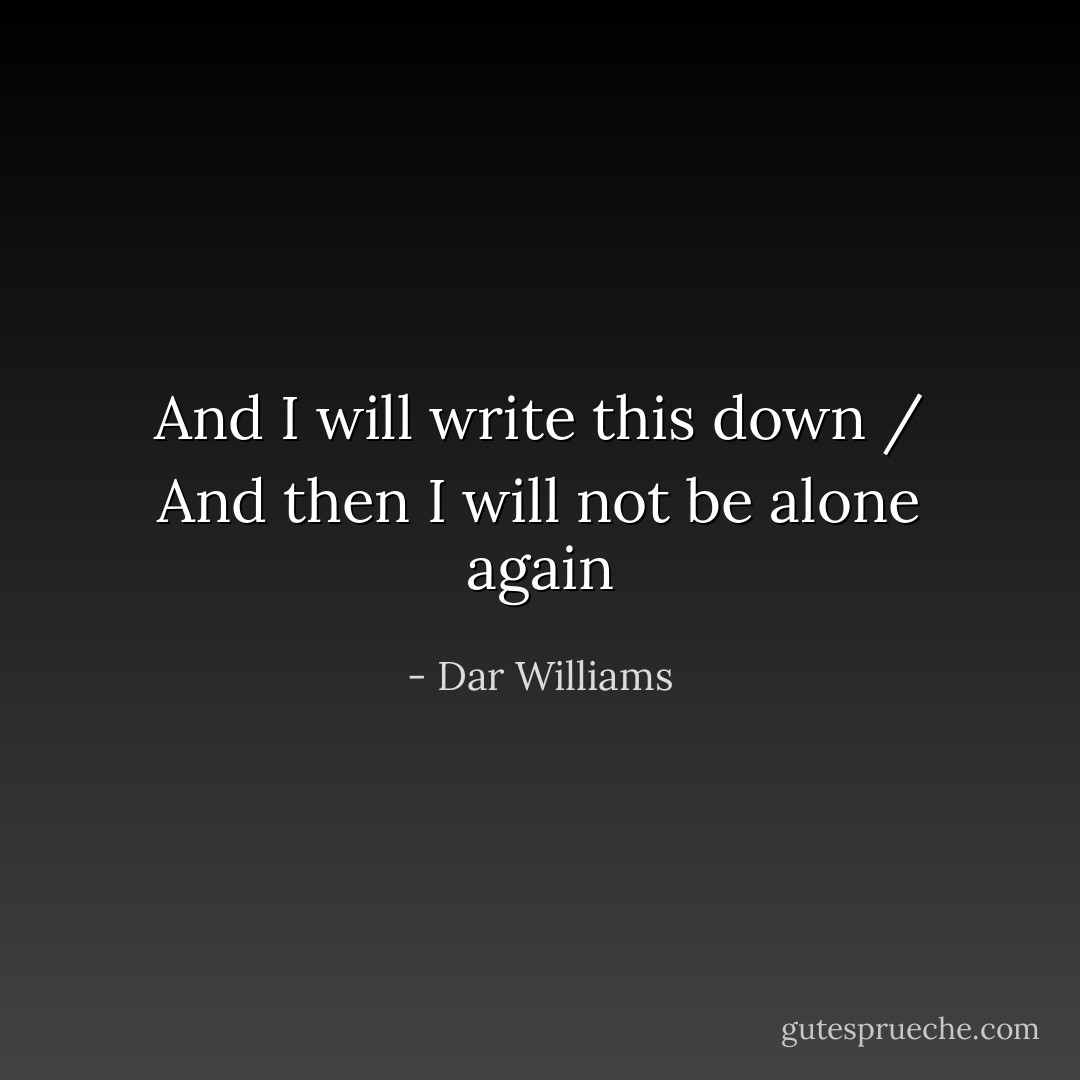 And I will write this down / And then I will not be alone again - Dar Williams