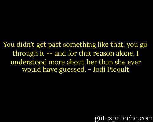 You didn't get past something like that, you go through it -- and for that reason alone, I understood more about her than she ever would have guessed. - Jodi Picoult