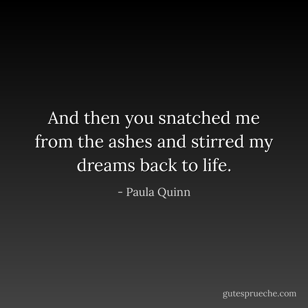 And then you snatched me from the ashes and stirred my dreams back to life. - Paula Quinn
