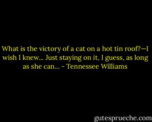 What is the victory of a cat on a hot tin roof?—I wish I knew... Just staying on it, I guess, as long as she can... - Tennessee Williams
