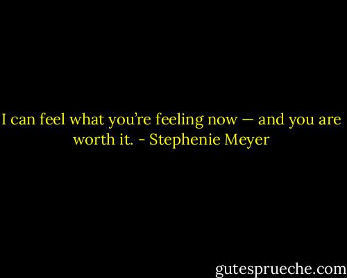 I can feel what you’re feeling now — and you are worth it. - Stephenie Meyer