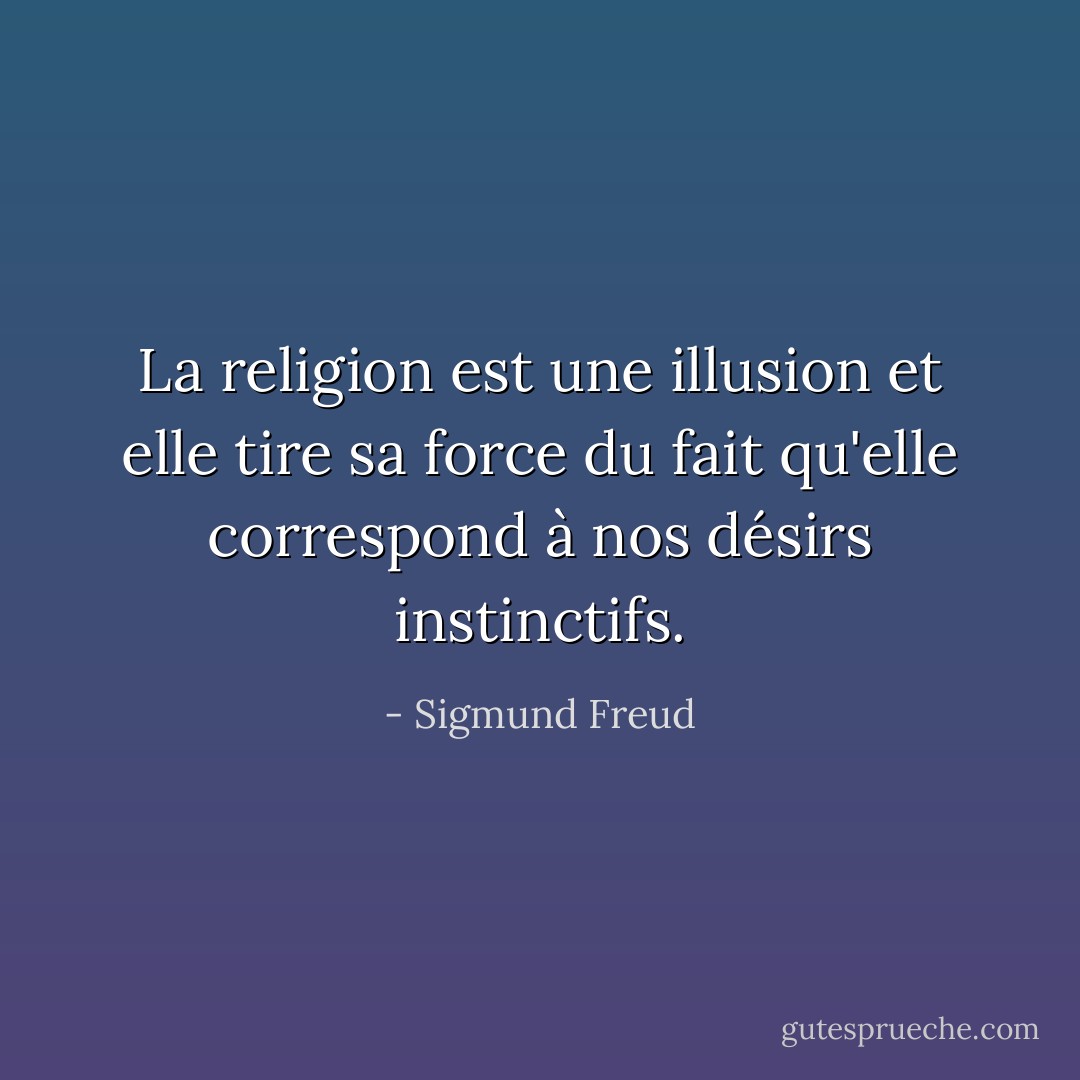 La religion est une illusion et elle tire sa force du fait qu'elle correspond à nos désirs instinctifs. - Sigmund Freud