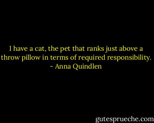 I have a cat, the pet that ranks just above a throw pillow in terms of required responsibility. - Anna Quindlen