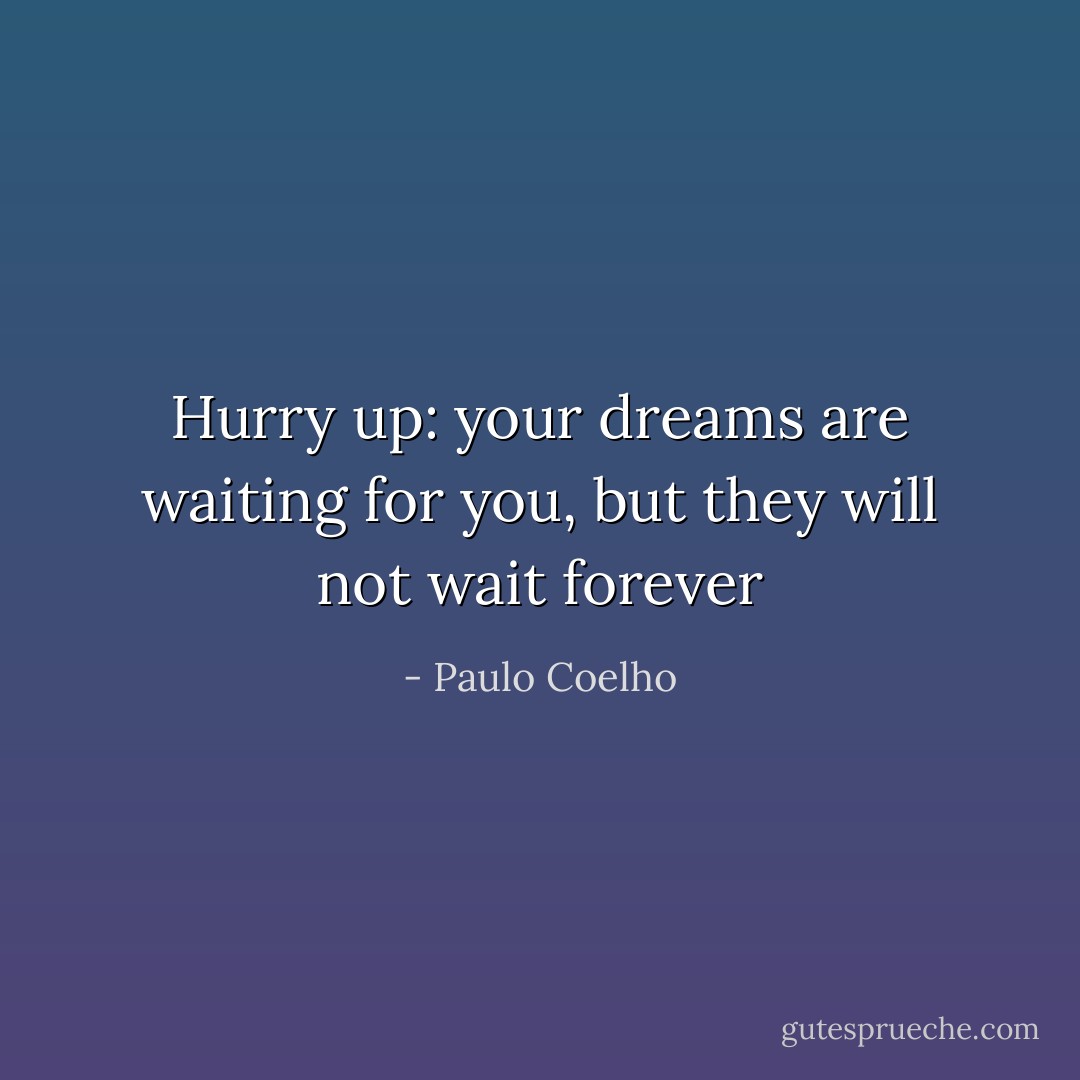 Hurry up: your dreams are waiting for you, but they will not wait forever - Paulo Coelho