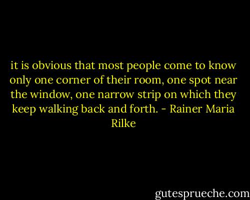 it is obvious that most people come to know only one corner of their room, one spot near the window, one narrow strip on which they keep walking back and forth. - Rainer Maria Rilke