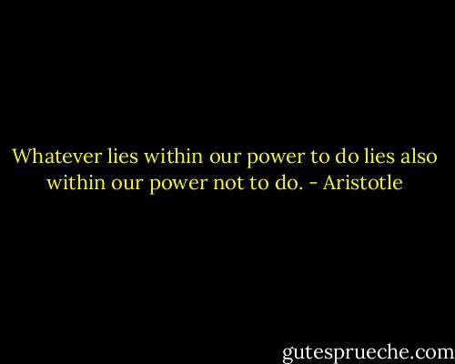 Whatever lies within our power to do lies also within our power not to do. - Aristotle
