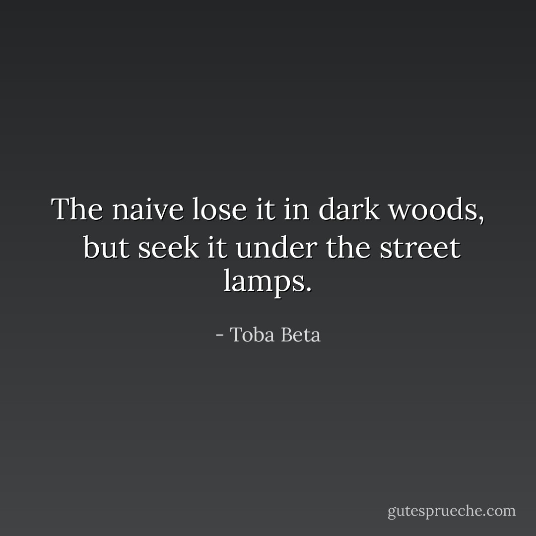 The naive lose it in dark woods, <br />but seek it under the street lamps. - Toba Beta