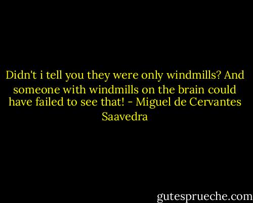 Didn't i tell you they were only windmills? And someone with windmills on the brain could have failed to see that! - Miguel de Cervantes Saavedra