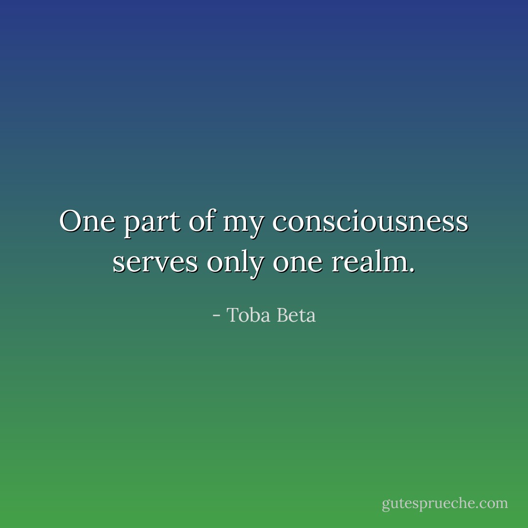 One part of my consciousness serves only one realm. - Toba Beta