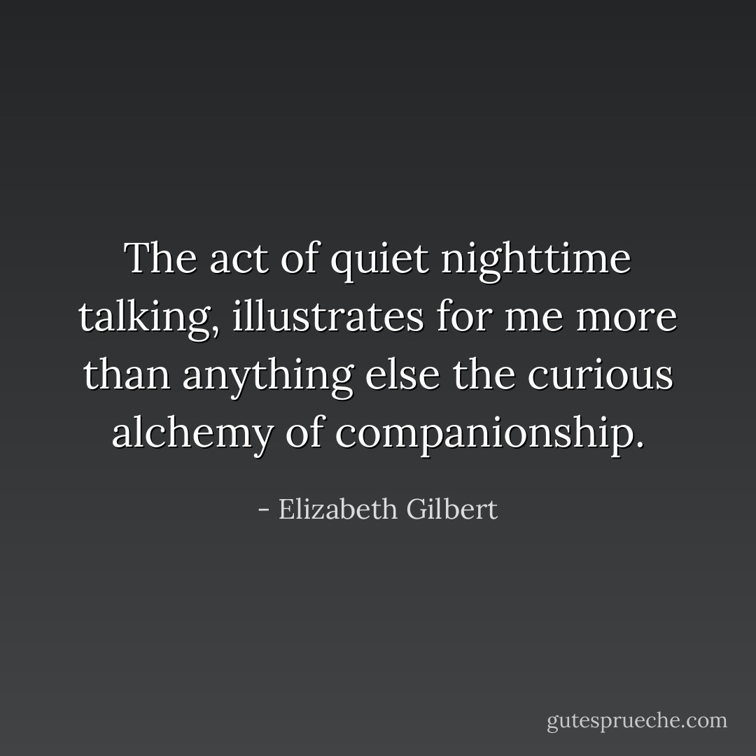 The act of quiet nighttime talking, illustrates for me more than anything else the curious alchemy of companionship. - Elizabeth Gilbert