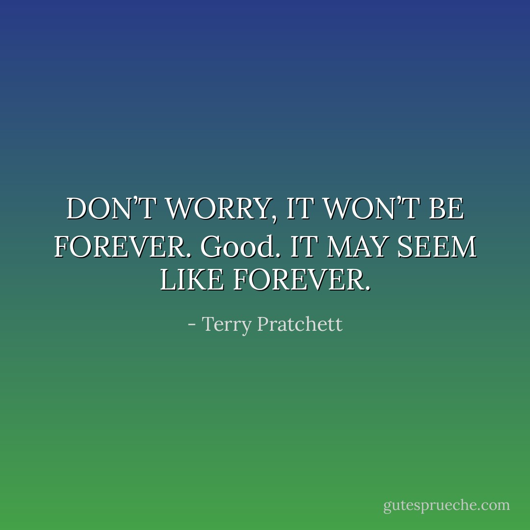 DON’T WORRY, IT WON’T BE FOREVER.<br />Good.<br />IT MAY SEEM LIKE FOREVER. - Terry Pratchett