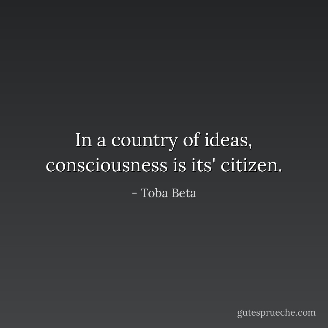 In a country of ideas, consciousness is its' citizen. - Toba Beta