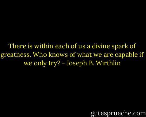 There is within each of us a divine spark of greatness. Who knows of what we are capable if we only try? - Joseph B. Wirthlin