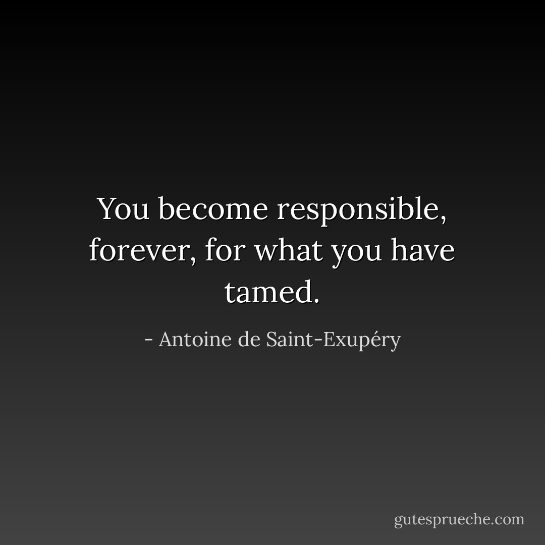 You become responsible, forever, for what you have tamed. - Antoine de Saint-Exupéry