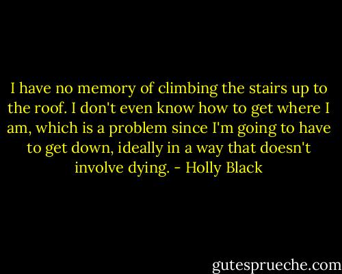 I have no memory of climbing the stairs up to the roof. I don't even know how to get where I am, which is a problem since I'm going to have to get down, ideally in a way that doesn't involve dying. - Holly Black